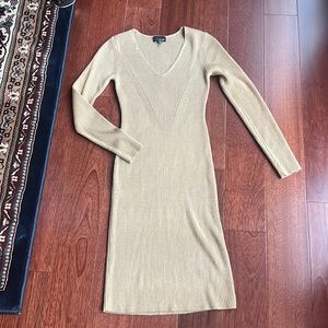 Lucy Paris Long Sleeve Ribbed Midi Dress in Mustard